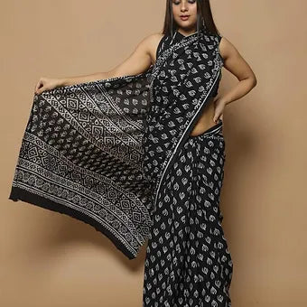 Black soft cotton saree