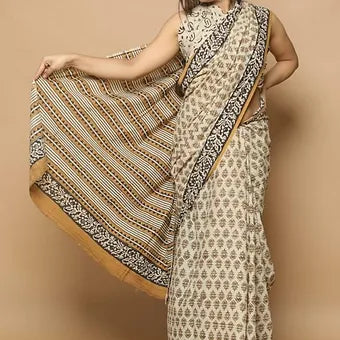 Beige soft cotton saree