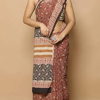 Brick red soft cotton saree