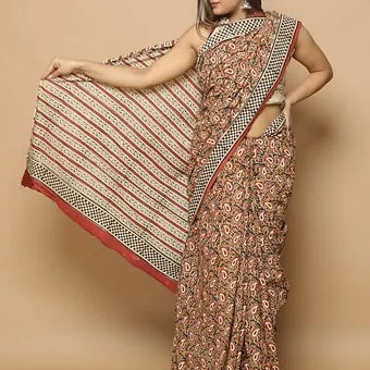 Brown soft cotton saree with