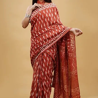 Brick red soft cotton saree 