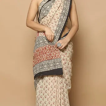 Cream soft cotton saree