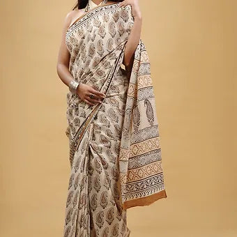 Cream soft cotton saree