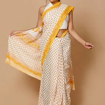 White soft cotton saree