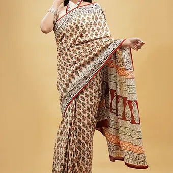 Cream soft cotton saree