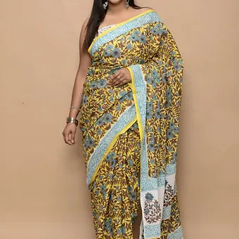 Traditional Yellow soft cotton saree