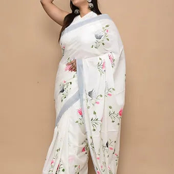 White soft cotton saree