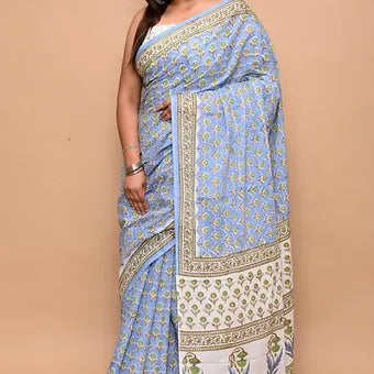 Sky blue soft cotton saree