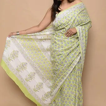 Traditional Pista green soft cotton saree
