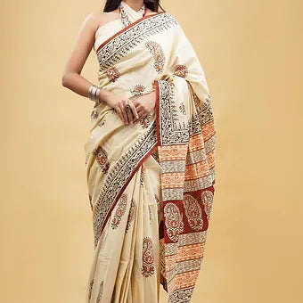 Cream Soft Cotton Saree