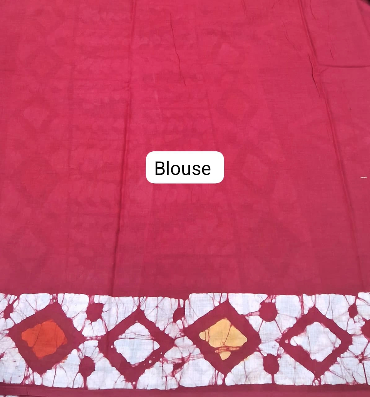 Candy Red Handloom Soft Cotton Saree Blouse