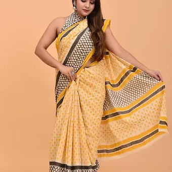 Graceful Cream Cotton Saree -|Elegant Handloom 