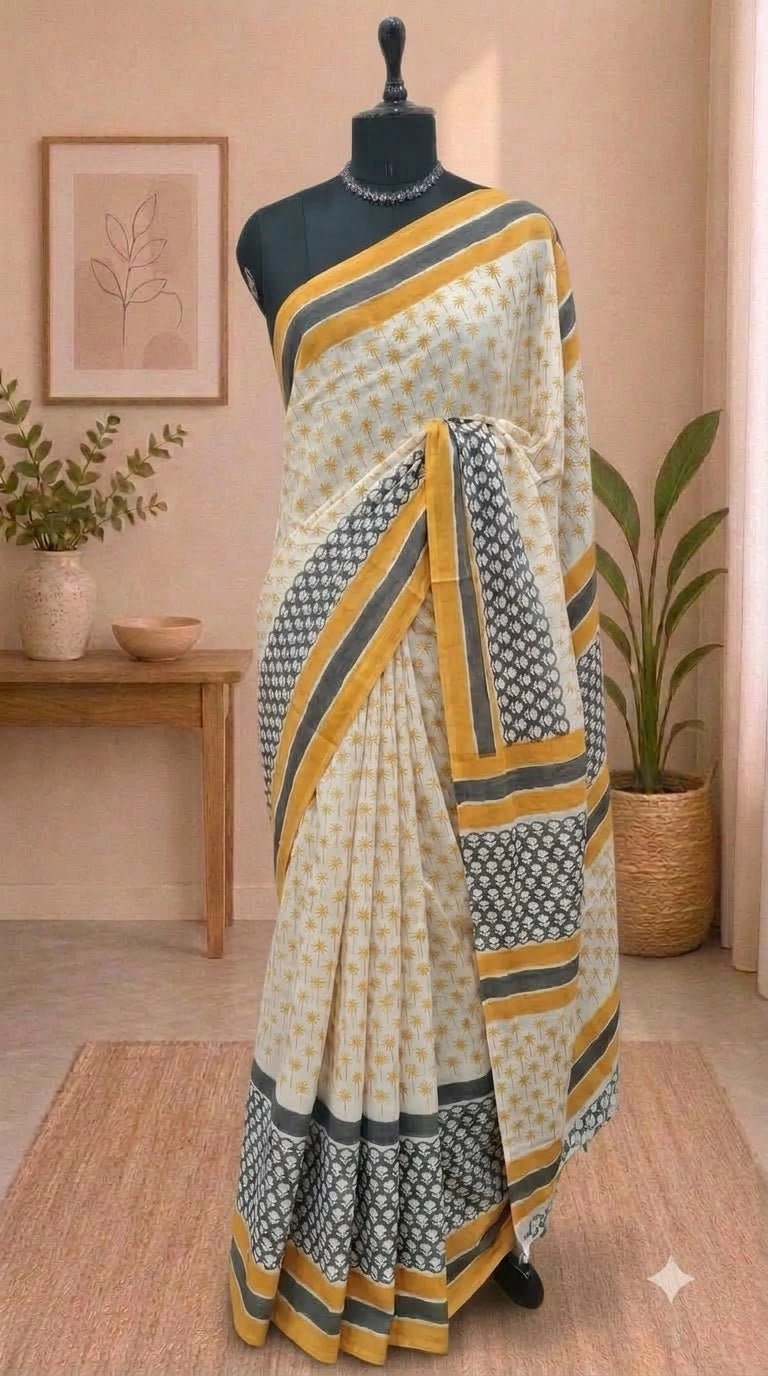 Graceful Cream Cotton Saree 
