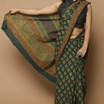 Bottle Green Soft Cotton Saree