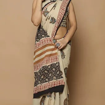 Cream Soft Cotton Saree 