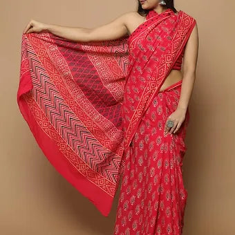 Reddish Pink Soft Cotton Saree