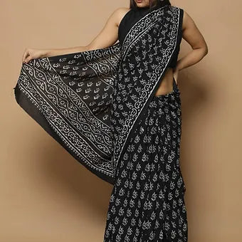 Black Soft Cotton Saree