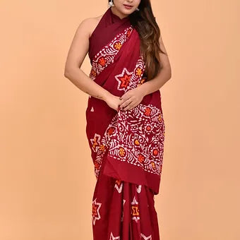 Maroon Soft Cotton Saree