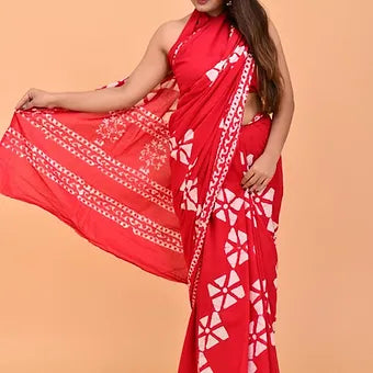 Candy Red Soft Cotton Saree