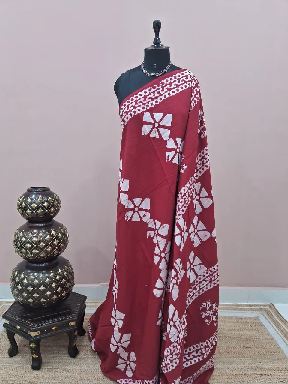 Traditional Candy Red Soft Cotton Saree