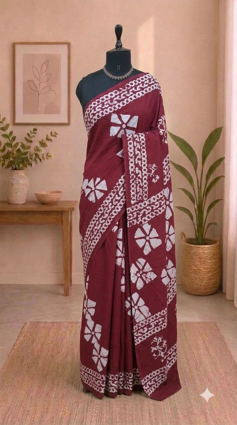 Traditional Candy Red Soft Cotton Saree