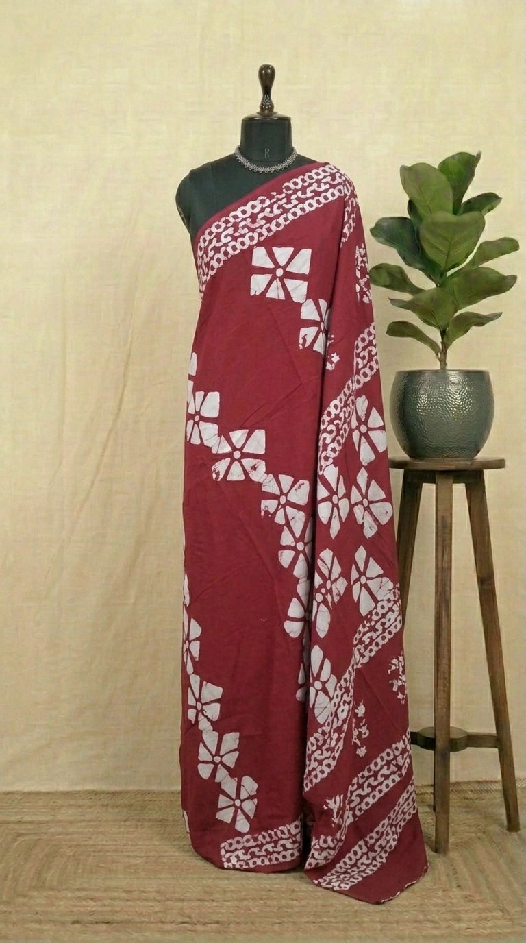 Traditional Candy Red Soft Cotton Saree