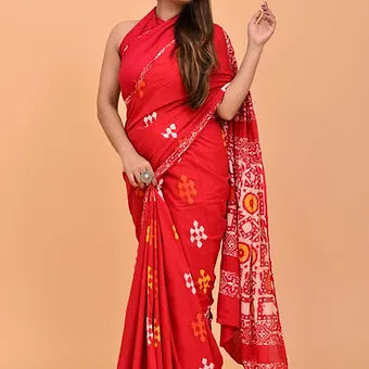 Candy Red Soft Cotton Saree