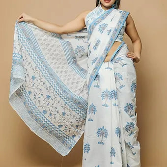 White Soft Cotton Saree