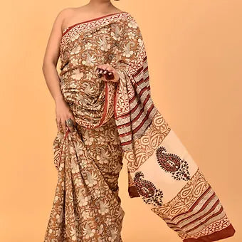 Chocolate Brown Soft Cotton Saree