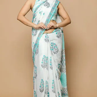 White Soft Cotton Saree