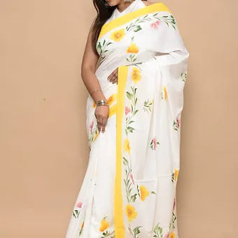 White Soft Cotton Saree