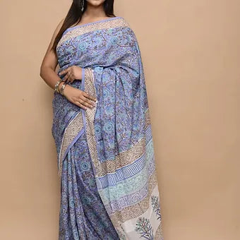 Greyish blue Soft Cotton Saree