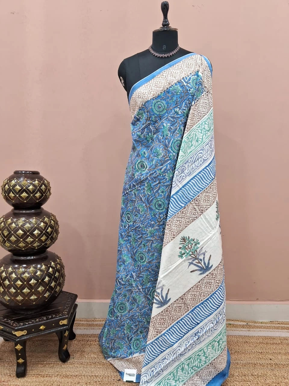 Greyish blue Soft Cotton Saree