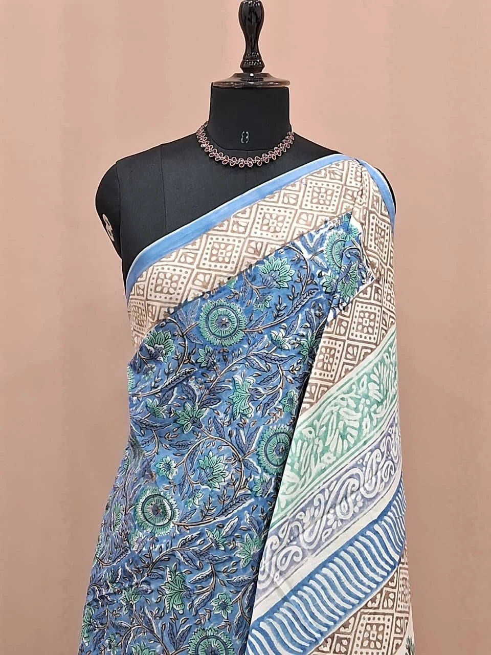 Greyish blue Soft Cotton Saree 1