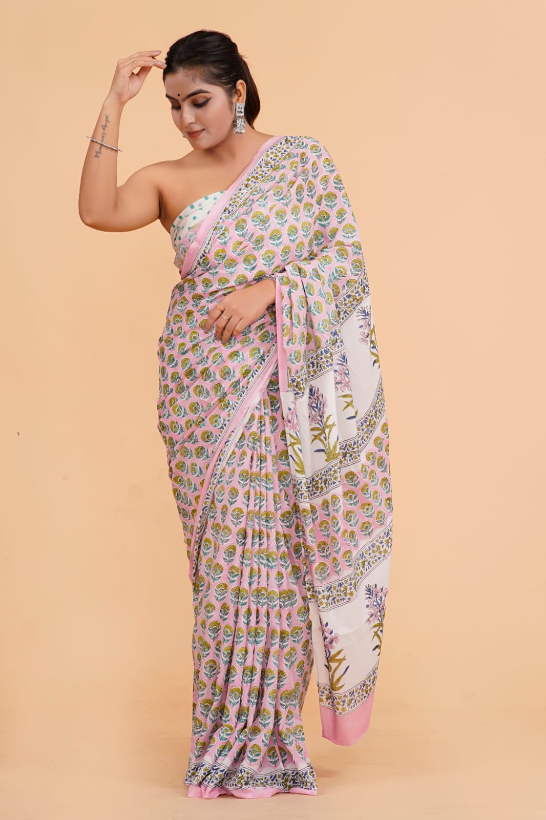 Baby Pink Soft Cotton Saree