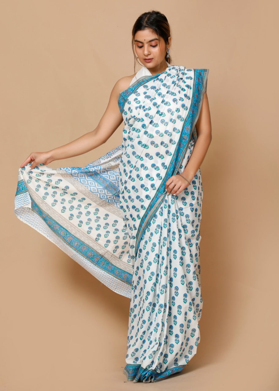 White Soft Cotton Saree