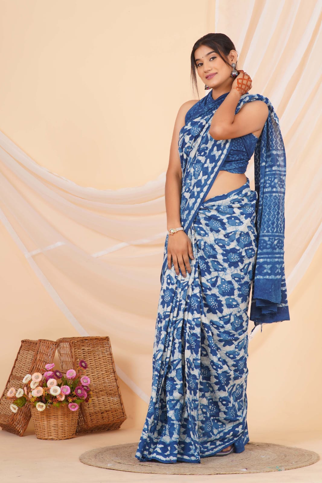 Indigo Blue Handloom Soft cotton Saree