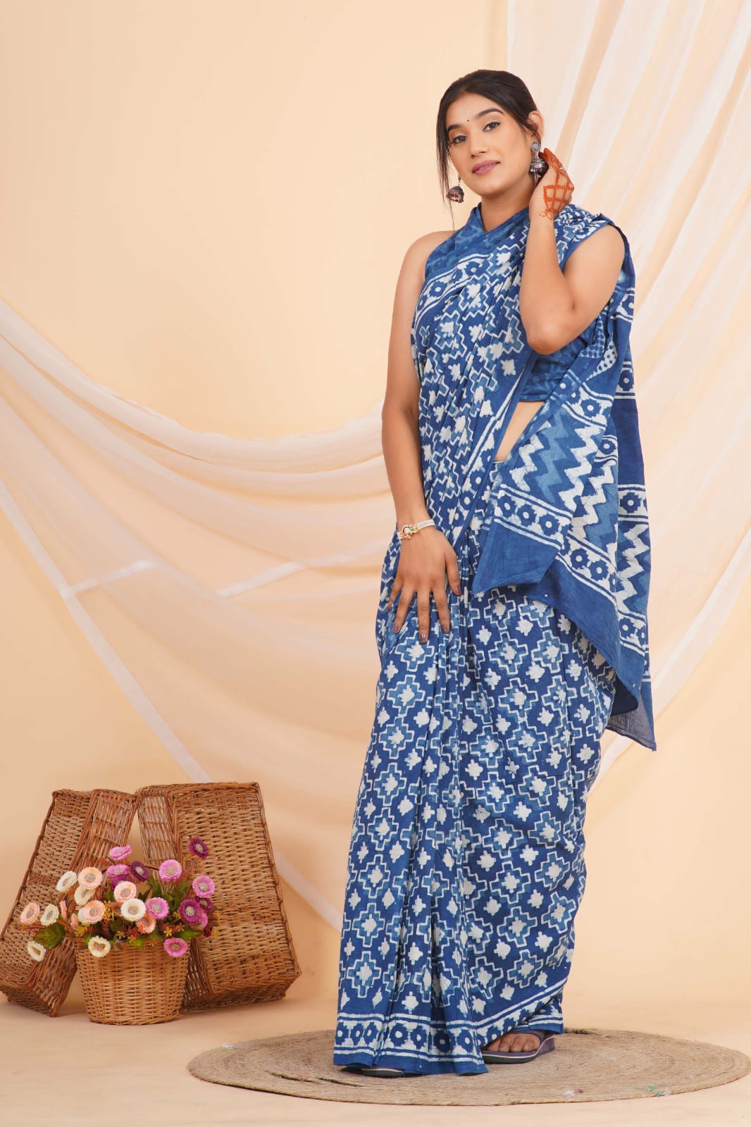 Indigo Blue Soft Cotton Saree