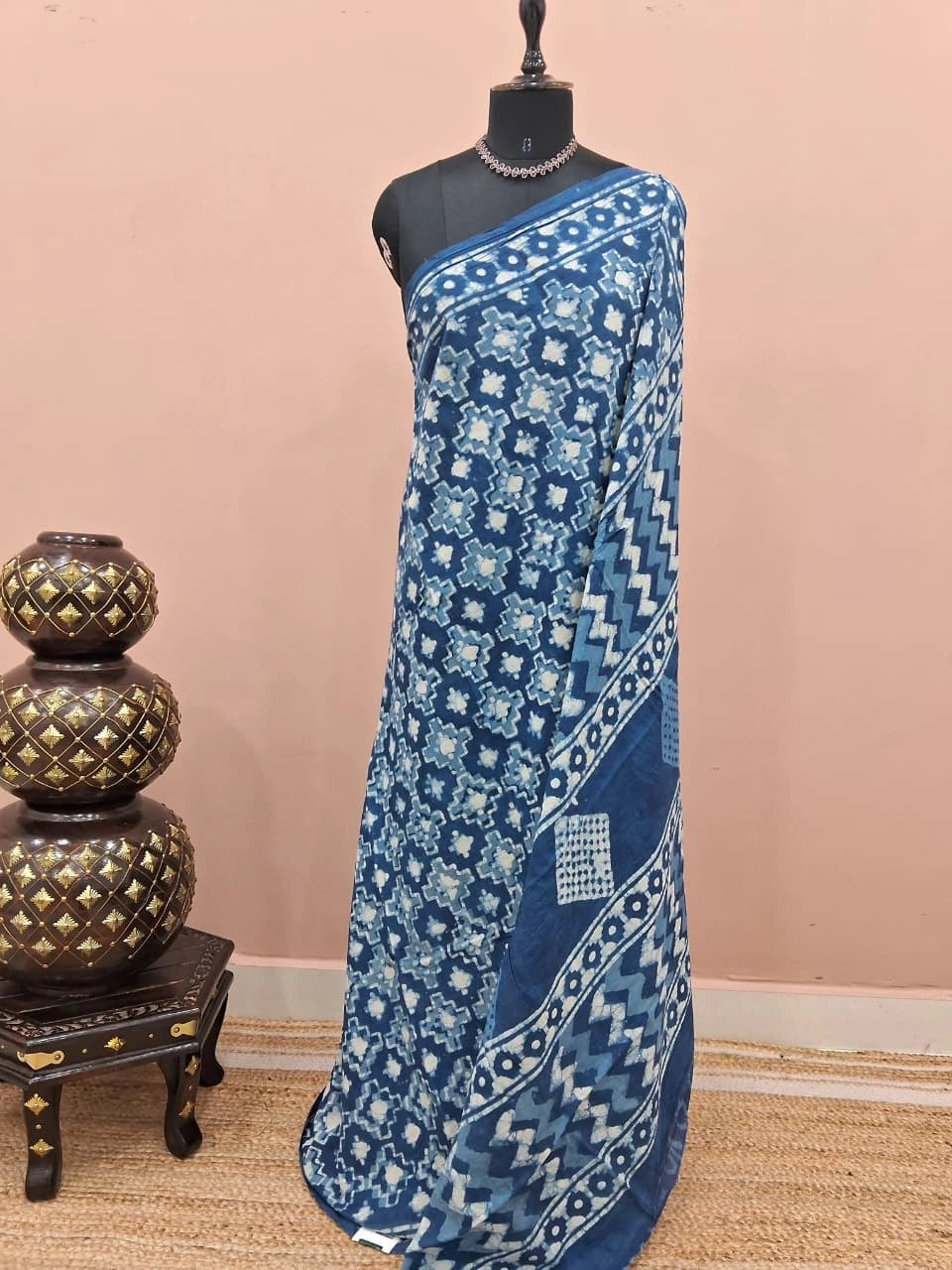 Indigo Blue Soft Cotton Saree