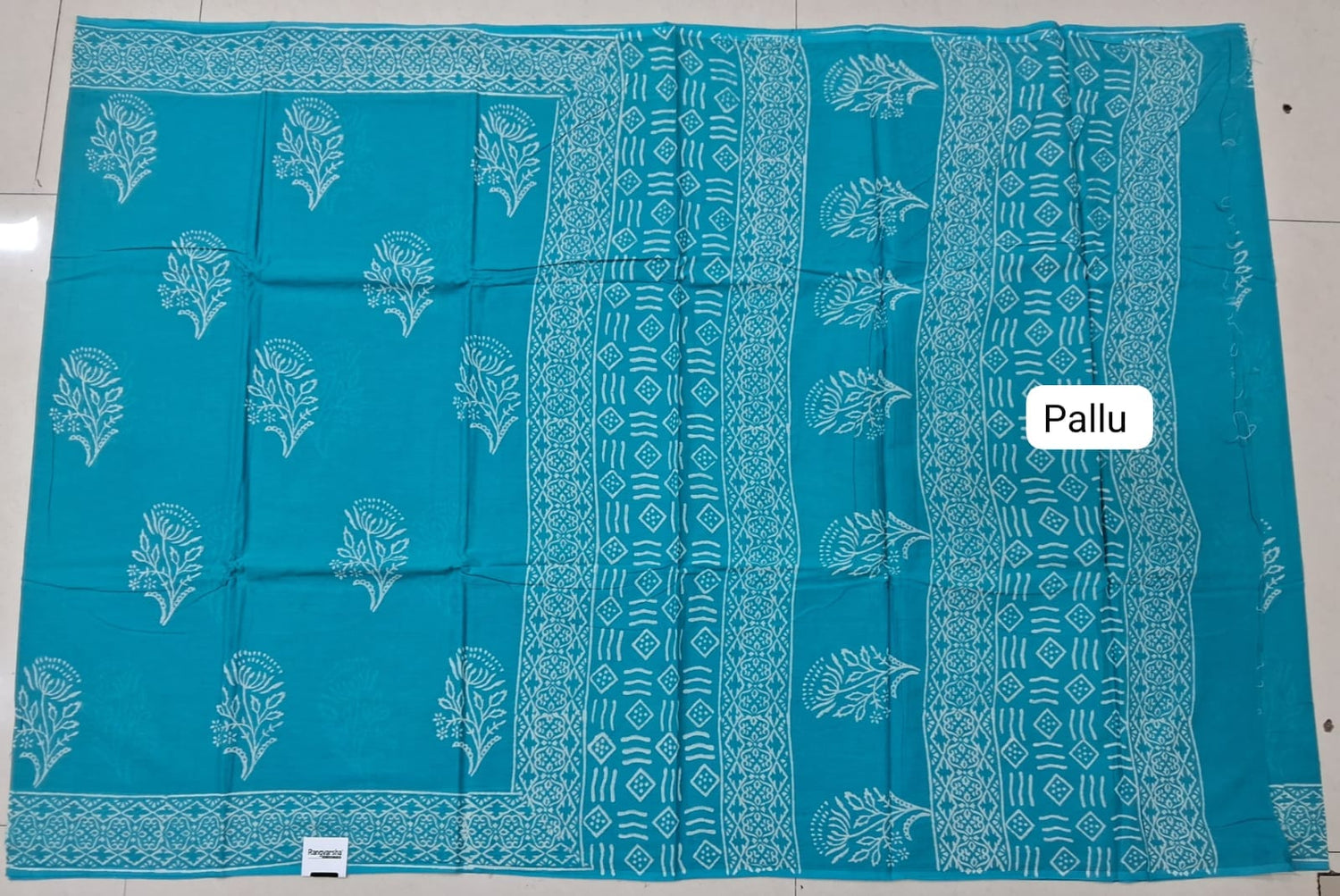 Aqua Blue Soft cotton Saree pallu