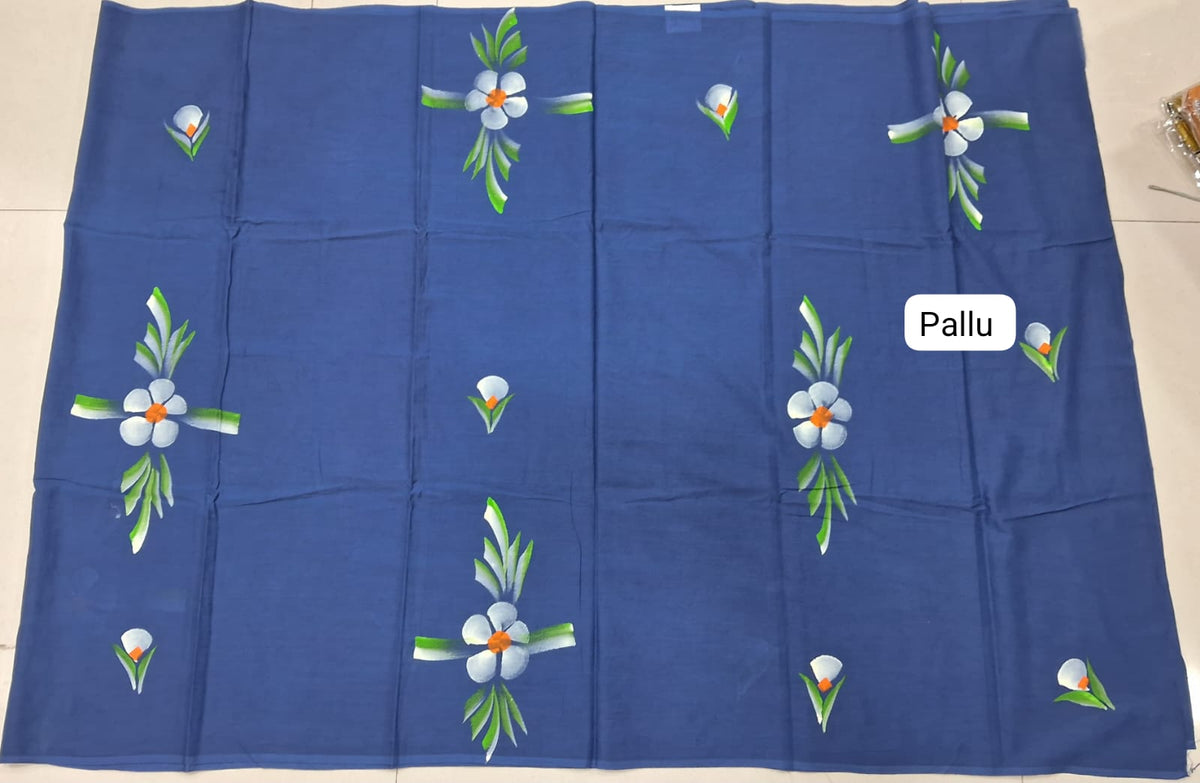 Navy Blue Traditional  Soft Cotton Saree Pallu
