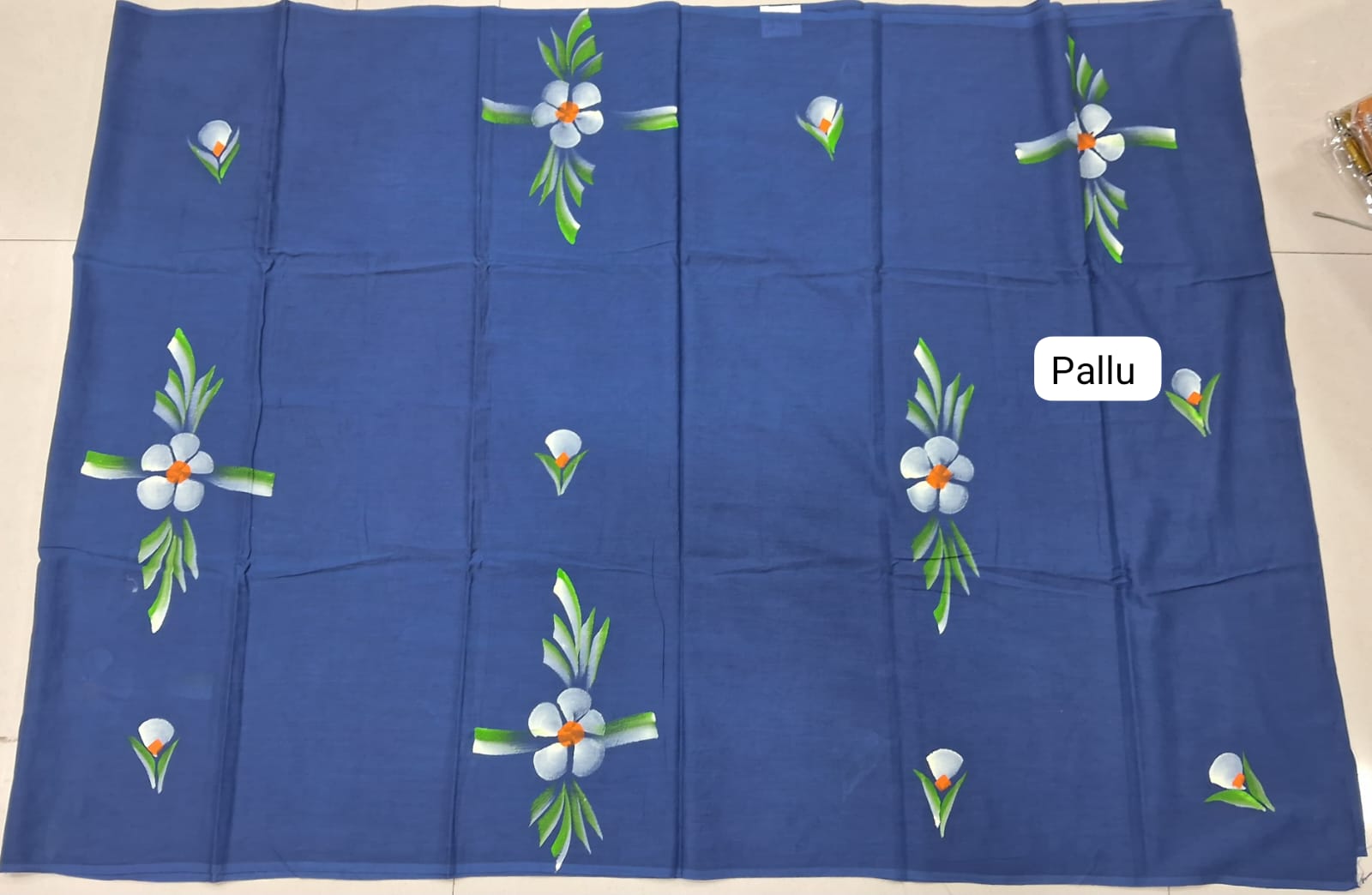 Navy Blue Traditional  Soft Cotton Saree Pallu