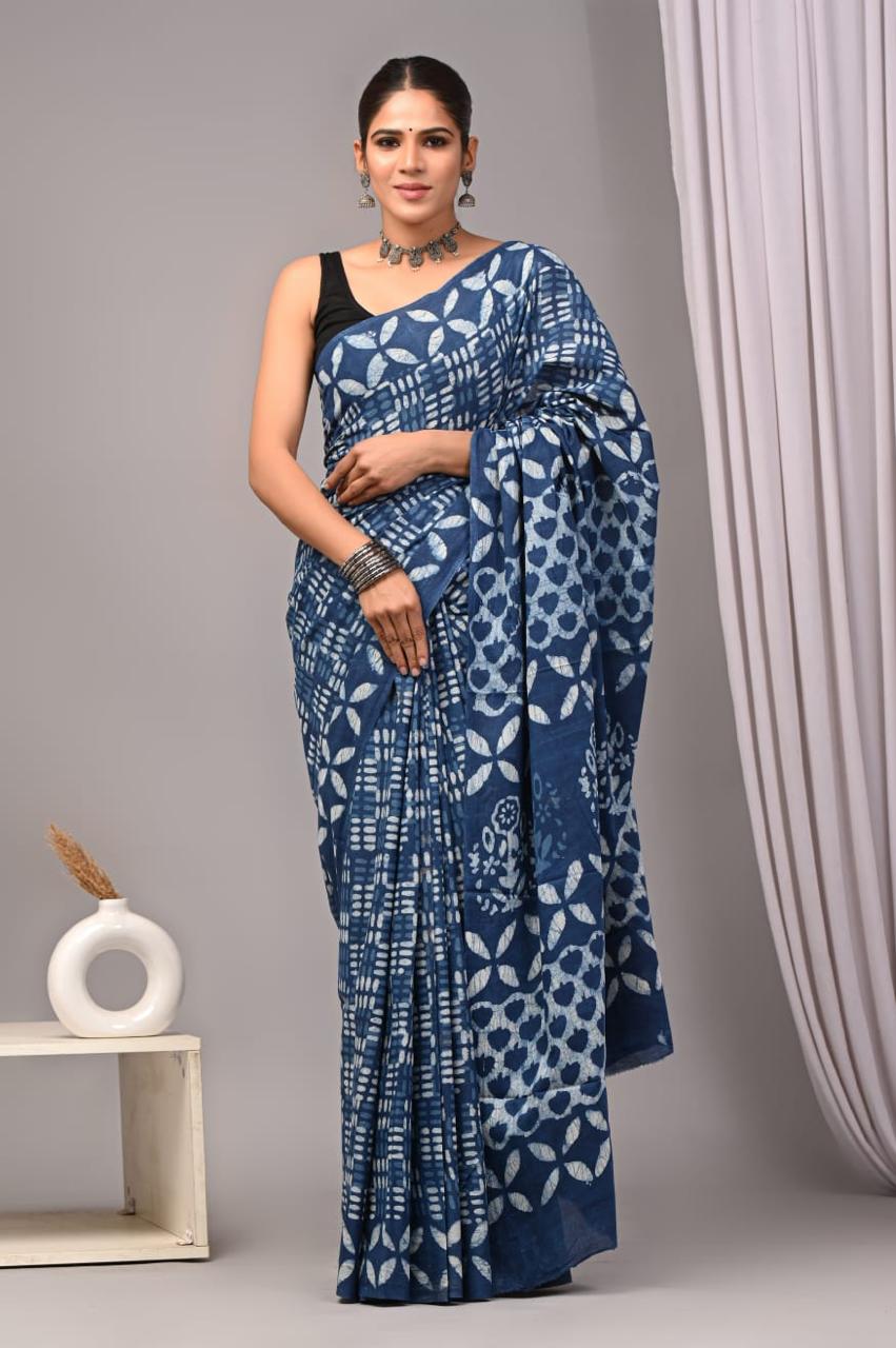 Elegant Indigo Soft Cotton Saree