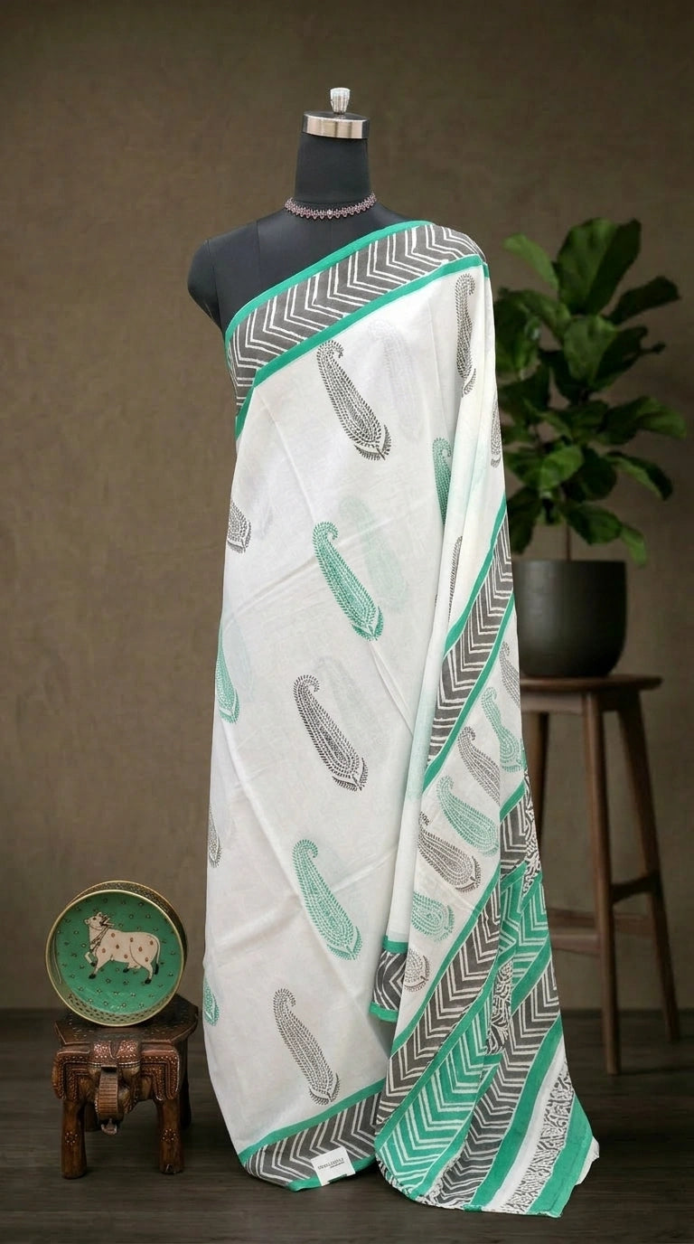 Minimal White Soft Cotton Saree for Everyday Elegance