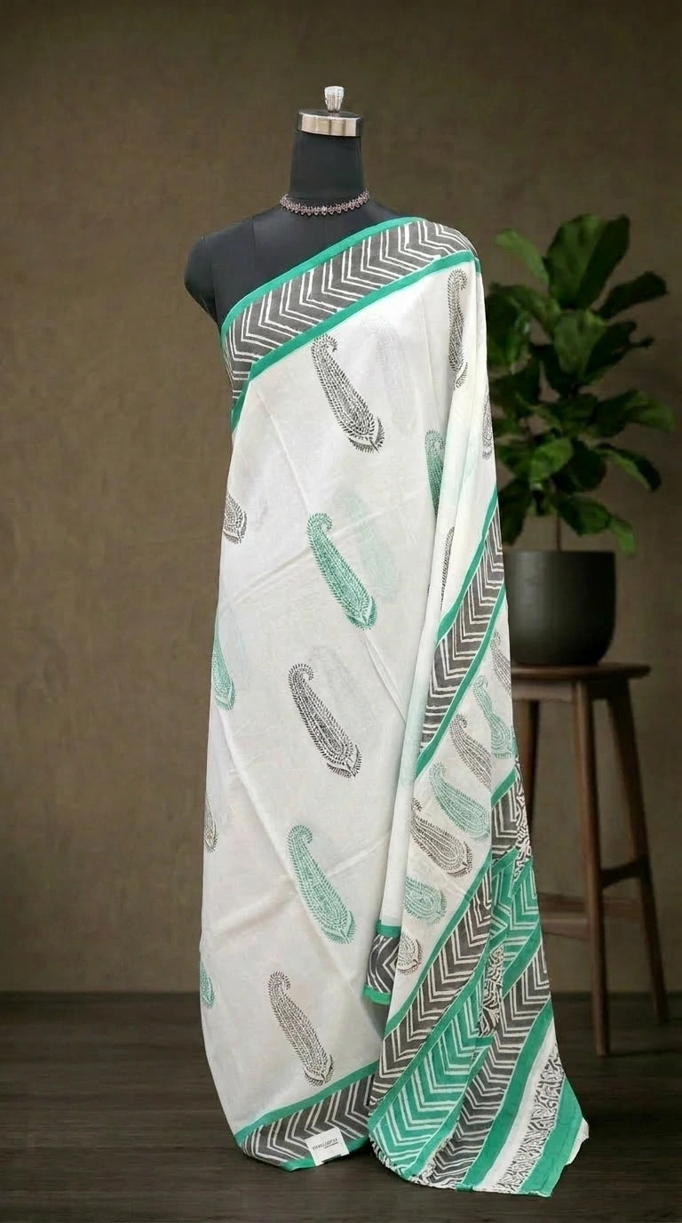 Minimal White Soft Cotton Saree