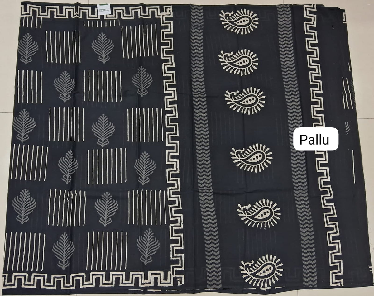 Eternal Black Soft Cotton Saree pallu