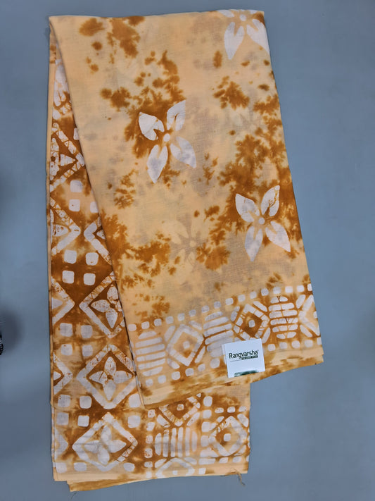 Light peach and Brown shibori printed Soft Cotton Saree