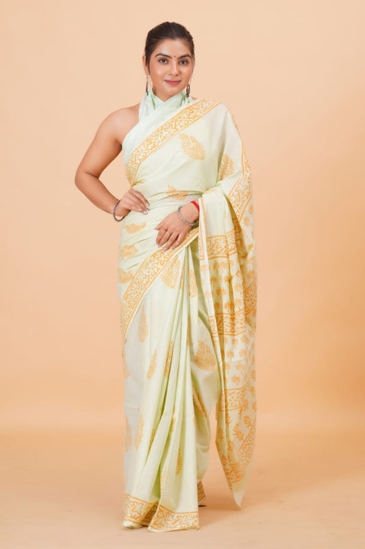 Pista Green Soft cotton saree