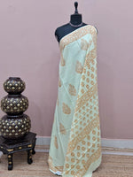 Pista Green Soft Cotton Saree with Orange Flower Print