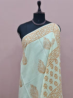 Pista Green Soft Cotton Saree with Orange Flower Print 1